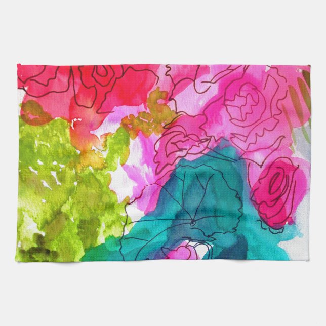 Linge De Cuisine Spring Flowers watercolour abstract (Horizontal)
