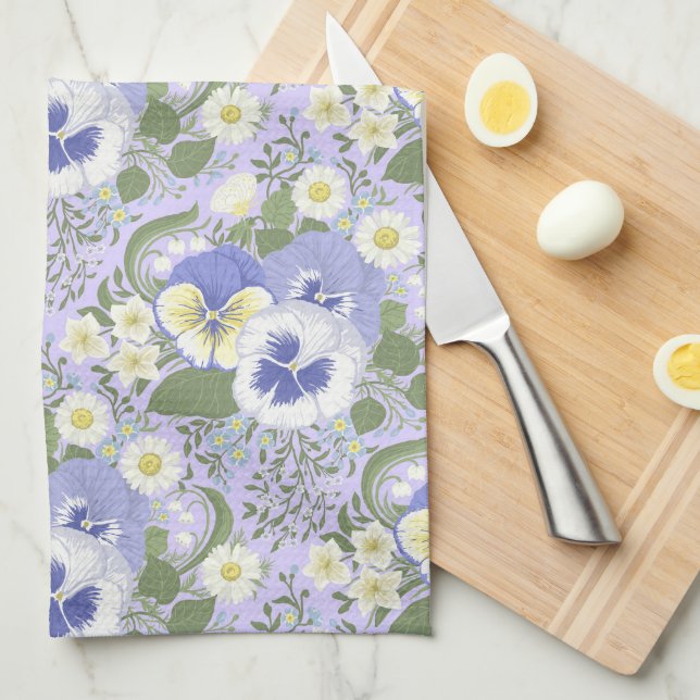 Linge De Cuisine Spring Garden flowers on lavender (Quart Plié)