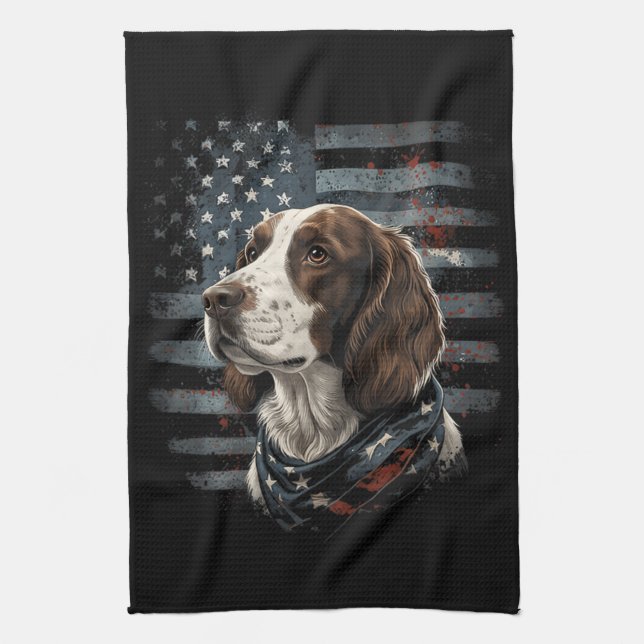 Linge De Cuisine Springer Spaniel Chien Drapeau Américain (Vertical)