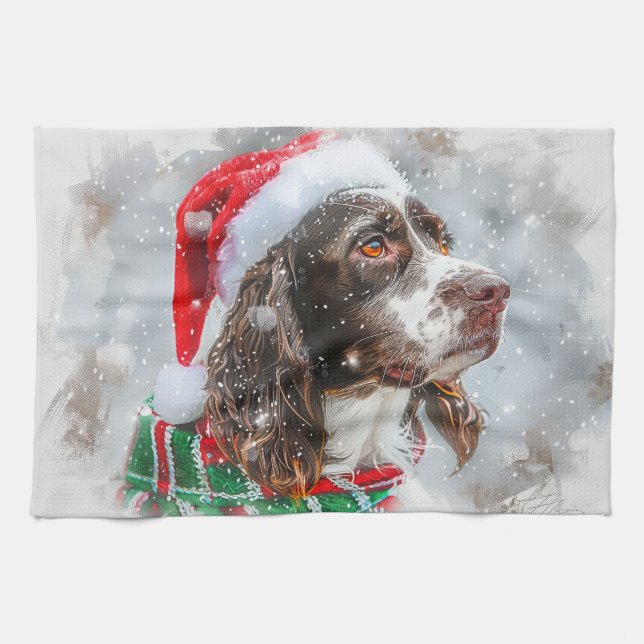 Linge De Cuisine Springer Spaniel Chien Noël Festif (Horizontal)
