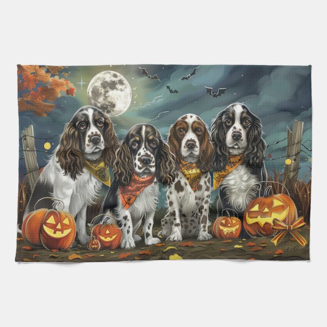 Linge De Cuisine Springer Spaniel Halloween Épouvantable (Horizontal)