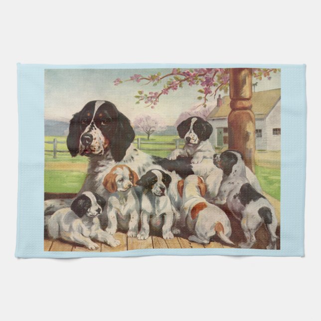 Linge De Cuisine springer spaniel maman et chiots (Horizontal)