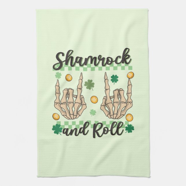 Linge De Cuisine Squelette à main shamrock et rouleau (Vertical)