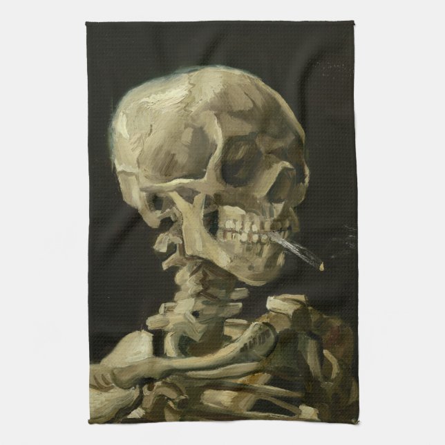 Linge De Cuisine Squelette avec cigarette brûlante | Vincent van Go (Vertical)