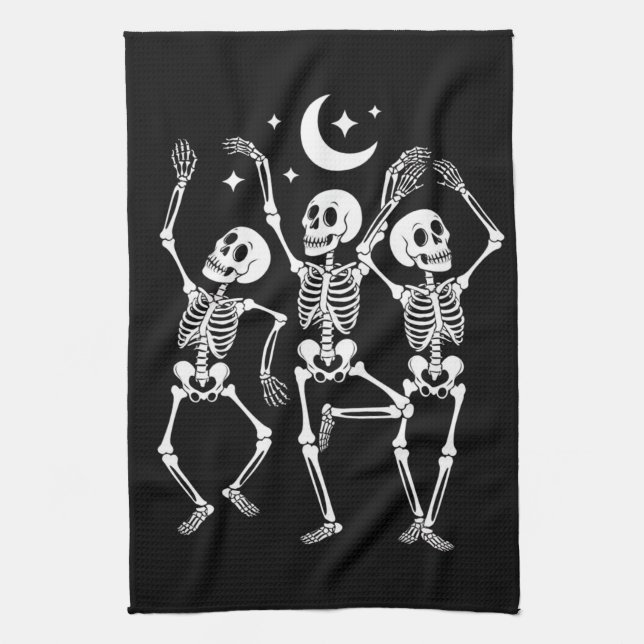Linge De Cuisine Squelette dansant Joyeux Halloween Crâne d'automne (Vertical)