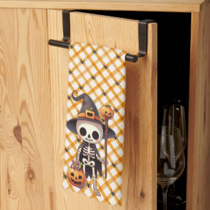 Linge De Cuisine Squelette d'Halloween blanc mignon