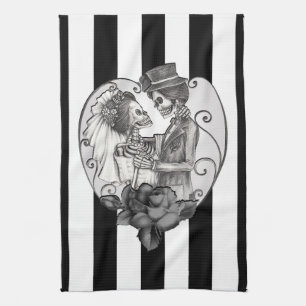 Linge De Cuisine Squelette rayé couple d'amoureux danse de mariage