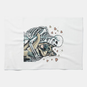Linge De Cuisine Squelette serrant un berger allemand � Gothique un