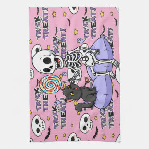 Linge De Cuisine Squelettes Mignons Roses Pour Halloween