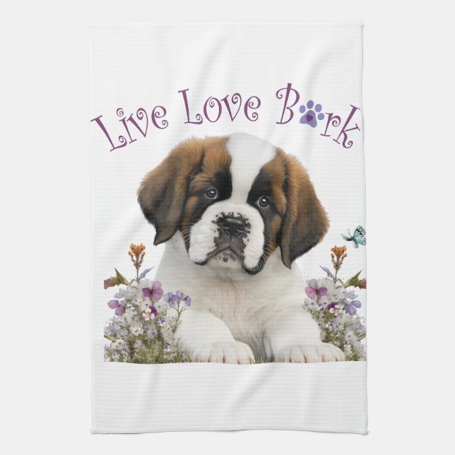 Linge De Cuisine St. Bernard Chien Maman Floral (Vertical)