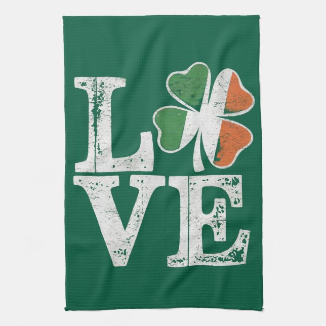 Linge De Cuisine St Patrick Love Chance Irlande Trèfle Vert  (Vertical)