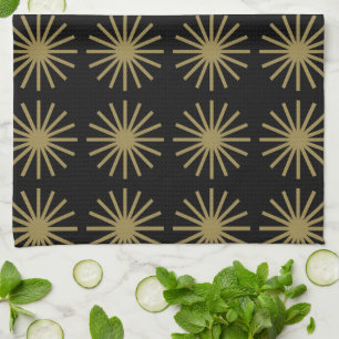 Linge De Cuisine Starburst Motif Gold & Linen Blanc