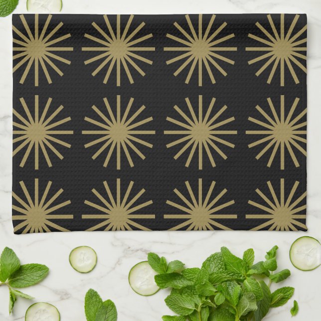 Linge De Cuisine Starburst Motif Gold & Linen Blanc (Plié)