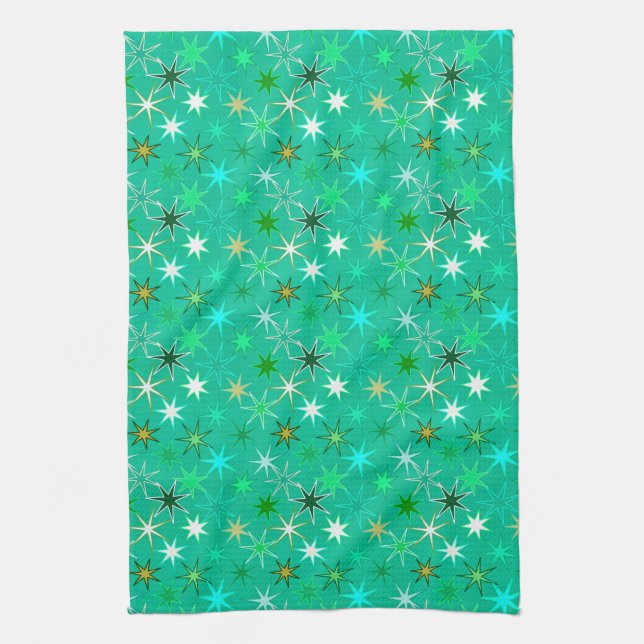 Linge De Cuisine Starburst Print, Turquoise et Aqua (Vertical)