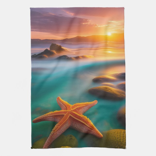 Linge De Cuisine Starfish sur la plage à Dawn (Vertical)