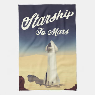 Linge De Cuisine Starship to Mars Voyage spatial de style vintage.