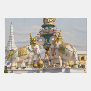 Linge De Cuisine Statue d'éléphants roses Bangkok Thaïlande