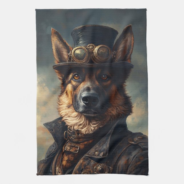Linge De Cuisine Steampunk German Shepherd Dog in Top Hat (Vertical)
