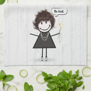 Linge De Cuisine Stick Figure Girl with Daisies and Quote