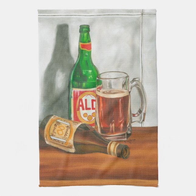 Linge De Cuisine Still Life with Beer par Jennifer Goldberger (Vertical)