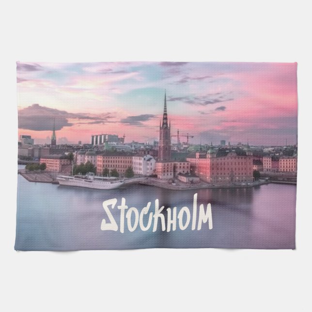Linge De Cuisine Stockholm Capital of Sweden Night Skyline (Horizontal)