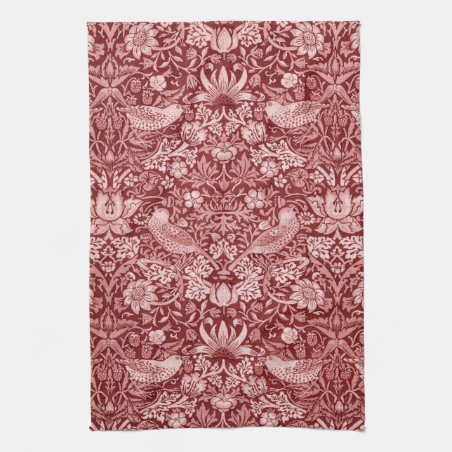 Linge De Cuisine Strawberry Thief Maroon, William Morris (Vertical)