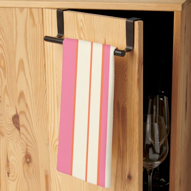 Linge De Cuisine Stripes complexes - rose, orange et crème (Pliage en tiers)