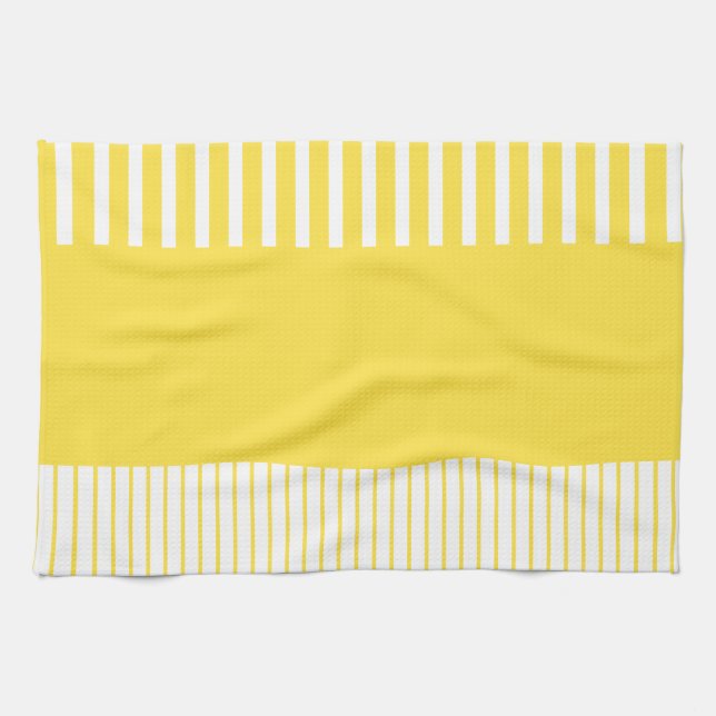 Linge De Cuisine Stripes de pop couleur - Citron jaune et blanc (Horizontal)