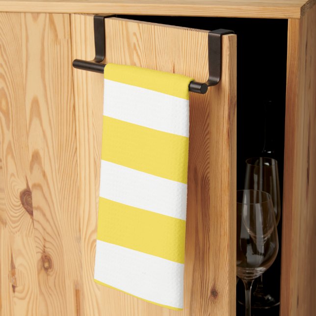 Linge De Cuisine Stripes inégales - Citron jaune et blanc (Pliage en tiers)
