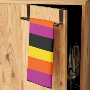 Linge De Cuisine Stripes inégales - Noir, rose, orange et jaune