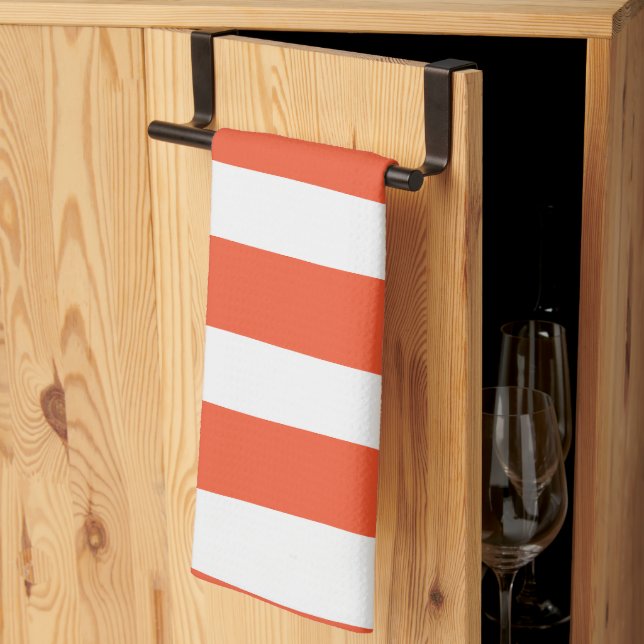 Linge De Cuisine Stripes inégales - Orange et blanc (Pliage en tiers)