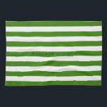 Linge De Cuisine STRIPES vert réglable avec nom<br><div class="desc">Bandes horizontales contre blanc. Les lignes blanches peuvent être recolorées - n'hésitez pas à jouer avec la couleur arrière - plan pour créer de nouveaux effets ! Vous pouvez modifier votre propre nom/texte de toutes les manières possibles.</div>