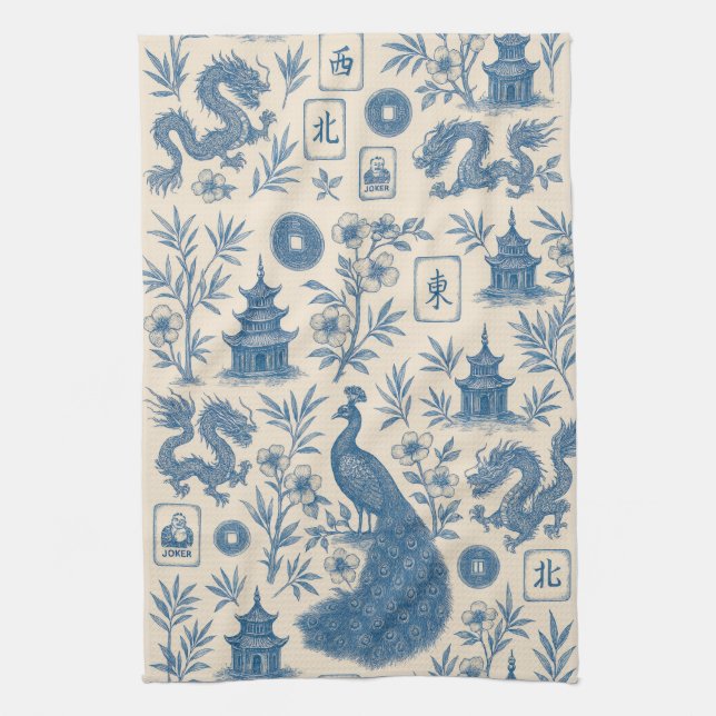 Linge De Cuisine Stunning Mahjong Toile Kitchen Towel (Vertical)