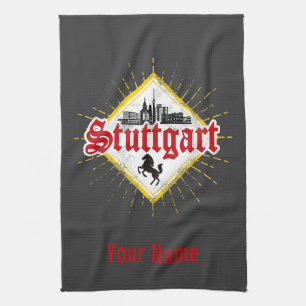 Linge De Cuisine Stuttgart City Allemagne Rétro Skyline Vintage