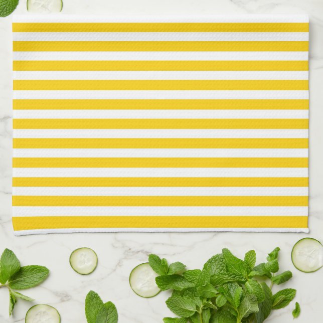 Linge De Cuisine Style Bright jaune & blanc rayé (Plié)