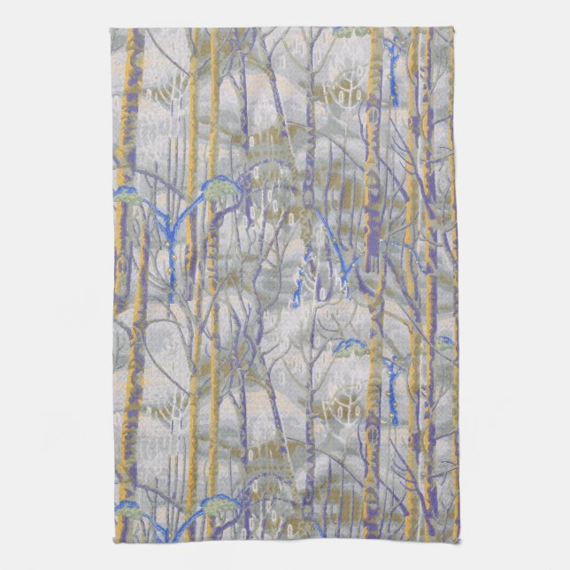 Linge De Cuisine Style Moderne de Milieu de Siècle Motif de Forêt d (Vertical)