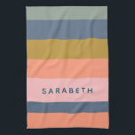 Linge De Cuisine Style Moderne Stripes Joli Tons Terre Personnalisé<br><div class="desc">Ajoutez une touche élégante à votre cuisine avec cette serviette de cuisine moderne rayée aux tons doux de terre. Le beau mélange de marine, pêche, corail, rose, ocre et vert sauge crée un look chic et tendance qui s'ajoute à tout décor de cuisine. Que vous soyez en train de sécher...</div>