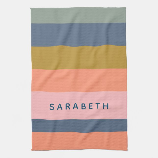 Linge De Cuisine Style Moderne Stripes Joli Tons Terre Personnalisé (Vertical)