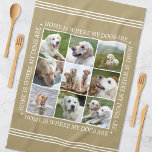 Linge De Cuisine Style personnalisé Photo Collage Chiens Or Blanc<br><div class="desc">Créez une serviette de cuisine personnalisée et pratique présentant neuf photos chères, encadrées par le message chaleureux : "La maison est là où se trouvent mes chiens." Ce modèle élégant dispose d'un collage photo arrangé dans un format grille, et de lettres de style traditionnel. Le texte peut être customisé pour...</div>