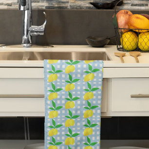 Linge De Cuisine Style Rétro Vintage Citrons Jaunes à Damier Bleu e