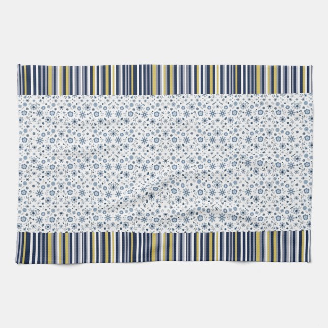 Linge De Cuisine Style Rustique : Rayures Douces avec Accents Flora (Horizontal)