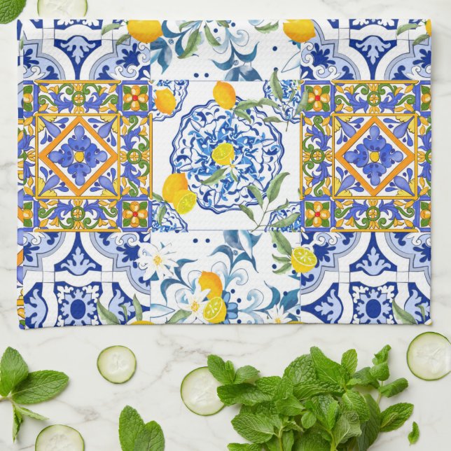 Linge De Cuisine Style sicilien, art d'été (Plié)