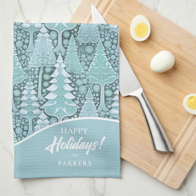 Linge De Cuisine Stylisé Coastal Christmas Trees Motif#6 ID1009 (Quart Plié)