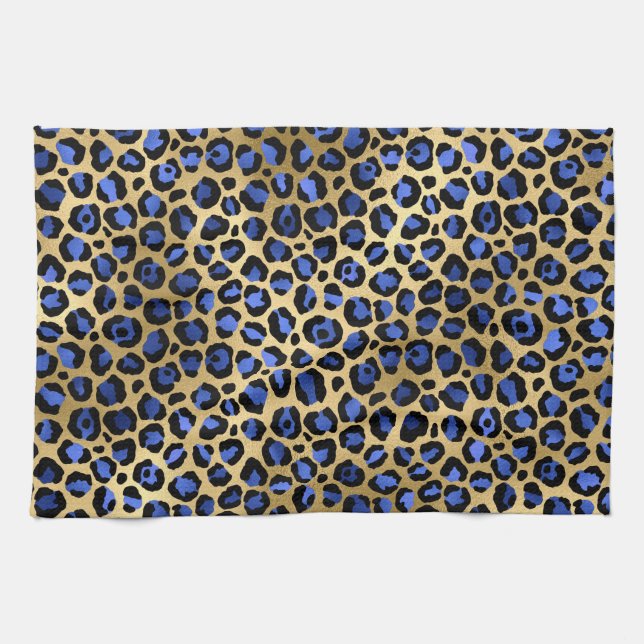 Linge De Cuisine Stylish Royal Blue and Gold Foil Leopard Spots (Horizontal)