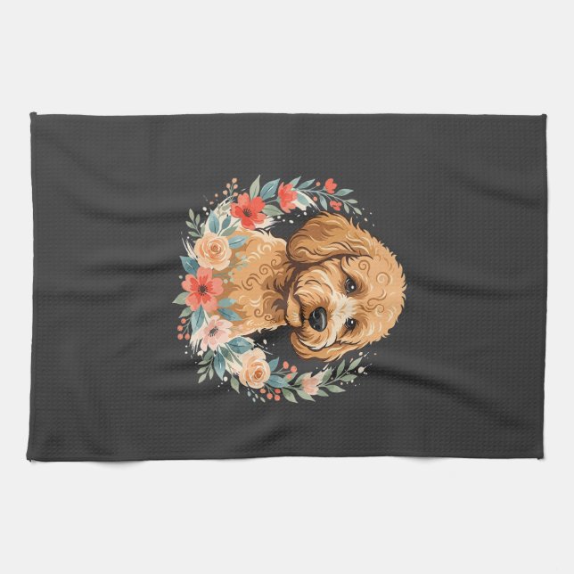 Linge De Cuisine Sublimation ronde de chien floral (Horizontal)