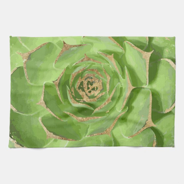 Linge De Cuisine Succulent vert de cactus avec des bouts d'or de (Horizontal)