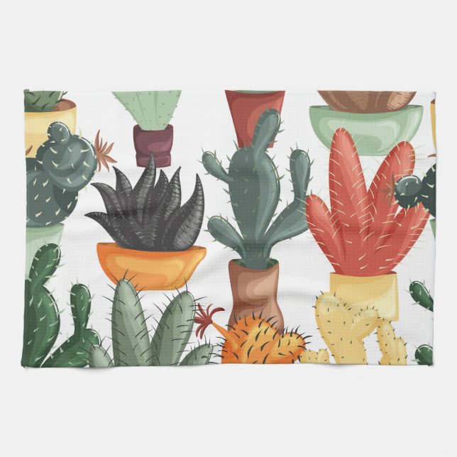 Linge De Cuisine Succulents, cactus : mignon motif floral. (Horizontal)
