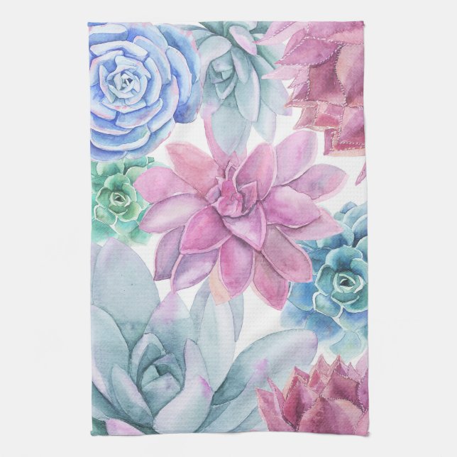 Linge De Cuisine Succulents Moderne Chic Fiesta Jardin Floral Blanc (Vertical)