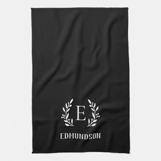 Linge De Cuisine Succursale agricole noire Monogramme | Couleurs mo (Vertical)