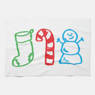 Linge De Cuisine Sucre de canne et bonhomme de neige de bas de Noël